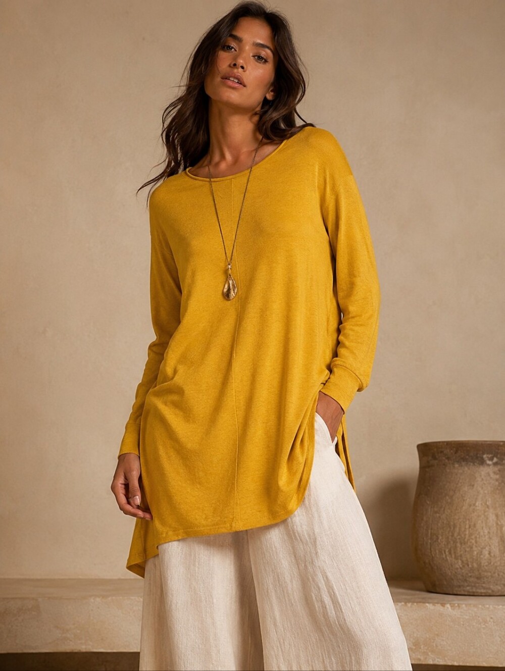 CASLON Tunic Sweater Women's XL Mustard Yellow Long Sleeve Cozy Lagenlook NWT
